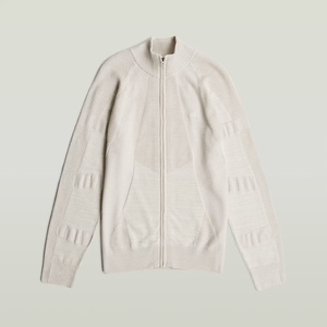 Kardigan ritsleting Motocross pria yang terinspirasi Sweater rajutan bergaris bertekstur dengan panel buatan kinerja Off-White corong campuran wol - Product Image 6