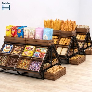 Estante de exhibición de aperitivos de hierro y madera de varios niveles - Estantería rústica de alta resistencia para mostrador de <span class=keywords><strong>supermercado</strong></span>/cafetería - Product Image 2