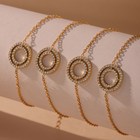 Ensemble de bijoux collier et bracelet YF8351 5A avec pendentif rond en zircon, plaqué or 18 carats, acier inoxydable étanche