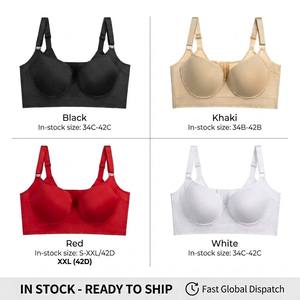 Venta al por mayor de fábrica: Lencería de talla grande para mujer madura, sujetador con aros push-up cómodo que oculta la grasa de la espalda y realza el busto grande, con copas grandes y delgadas. - Product Image 5