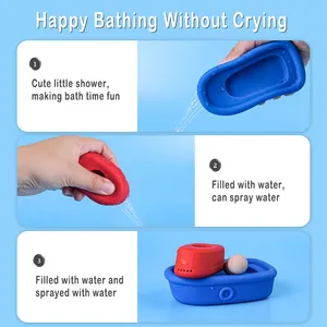 Bpa Free Food Grade Silicone forma di barca galleggiante da bagno giocattolo a spruzzo vasca da bagno di acqua bolla doccia nuoto bambino bagno giocattolo