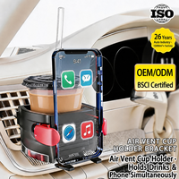 Support de téléphone et porte-gobelet 2-en-1 CARFU pour grille d'aération de voiture, fixation automatique, mains libres, support de boisson détachable en ABS haute résistance