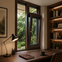 Ventana Oscilobatiente de Madera Revestida de Aluminio de Alto Rendimiento HUACAI, 8 Niveles de Resistencia al Viento, 5 Niveles de Impermeabilidad para Zonas Costeras