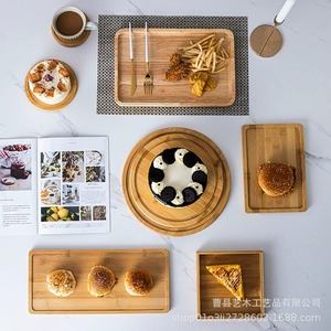 Plateaux de service en bambou ronds et carrés, assiettes à gâteau 32 cm, couleur unie, pour desserts et service à thé - Product Image 3
