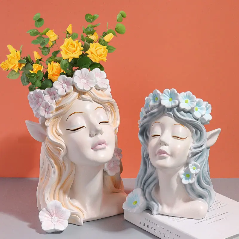 ヨーロピアンスタイルの家の装飾創造的な花の妖精の女の子植木鉢花瓶リビングルームホワイエ樹脂装飾