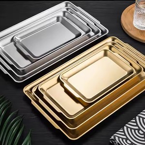 Vente en gros, <span class=keywords><strong>petit</strong></span> <span class=keywords><strong>plateau</strong></span> de service en acier inoxydable, assiettes rectangulaires pour restaurants, 304 assiettes en acier inoxydable, plateaux alimentaires - Product Image 2