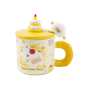 Caneca de Cerâmica com Design de Ovelha Fofa, Tampa e Colher, Alto Valor Estético, Presente de Aniversário, Caixa de Presente Criativa, Lembrança - Product Image 5