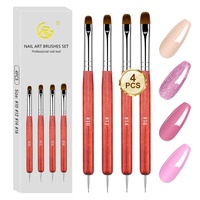 Nouveau stylo de nail art de luxe classique à double embout avec manche en bois et embout côtelé, ensemble de 4 pièces en boîte, pinceau en nylon pour le nail art en gel et le pointillage
