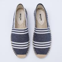 Sepatu Espadrilles Wanita Model Rendah, Santai, Motif Garis, Bahan Jerami, Linen, Kanvas, Bordir, Bernapas, Gaya Fashion Musim Semi