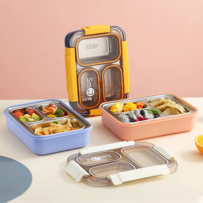 Reusable Insulated Lunch Box Set with Spoon Chopsticks 3 Compartment 750ML Plastic Lid 304 Stainless Steel Thermos Lunch