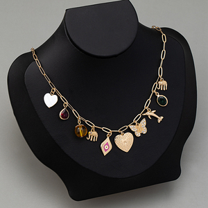 Kalung wanita kustom dengan liontin cangkang mata lumba-lumba kupu-kupu berlapis emas rantai Tautan modis dengan batu berlian - Product Image 4