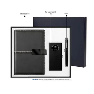 Business Executive Gift Set with A5 plain notebook &10000mah power bank & black ink metal pen Combos for gifts custom