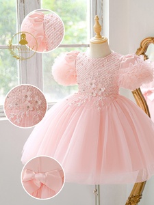 Abito Estivo da Principessa per Bambine, Maniche Corte, Orlo a Bolla, Fiocco all'Uncinetto, <span class=keywords><strong>Vestito</strong></span> da Cerimonia per Bambine - Product Image 2