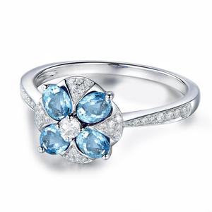 Bague en cristal de cuivre, pierre précieuse classique, bijoux pour femmes, fleur, topaze bleu ciel - Product Image 2