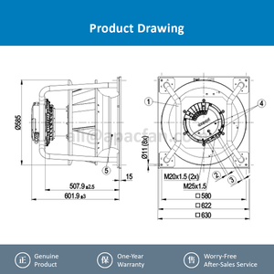 ebmpapst K3G500-PC16-L1 400V AC 3350W 5.1A AHU Unité de Traitement d'Air Climatisation de Précision Ventilateur de Refroidissement - Product Image 4