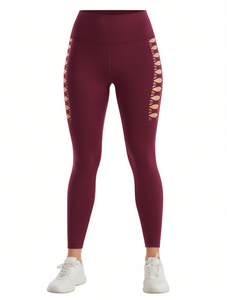 Leggings de yoga de cintura alta y longitud completa con diseño hueco, pantalones sin costuras de poliéster y spandex con elasticidad en cuatro direcciones para mujer - Product Image 1