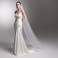 Voile de mariée de luxe LUOXIN à bordure satinée et longue traîne, voile de mariage haut de gamme en gros