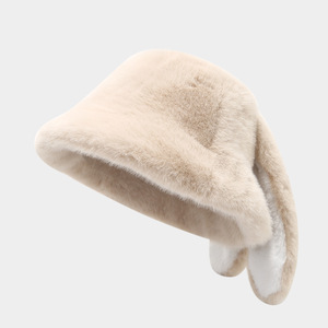High Quality Fall And Winter Warm Fisherman Cap Faux Fur Cute Bucket <strong>Hat</strong> With <strong>Rabbit</strong> Ears - Product Image 1
