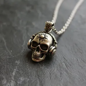 Collar con Colgante de Calavera y Auriculares <span class=keywords><strong>Death</strong></span> Rock para Hombre, Cadena Punk, Joyería Creativa para Novio, Regalo, Venta al por Mayor - Product Image 5
