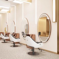 Miroir de coiffeur ovale intelligent à écran tactile lumineux mural en métal, style minimaliste moderne, pour salon de coiffure, vente en gros