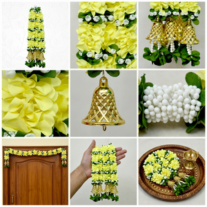 พวงมาลัยดอกไม้สีเหลืองประดิษฐ์พร้อมกระดิ่งทองคำ สำหรับตกแต่งงานแต่งงาน เทศกาล บ้าน วัด - Product Image 6