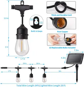 Toptan modeli S14 güneş enerjisi dize işık IP65 su geçirmez dize ışıkları için LED ampuller ile açık ve kapalı parti