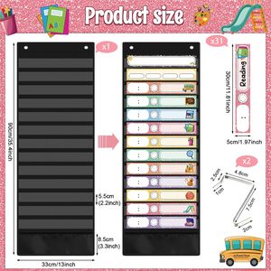 Daily Schedule Pocket Chart 31 Reusable Cards 14 Pockets Time Management Classroom <b>Decor</b> Back To School Vertical - Product Image 2