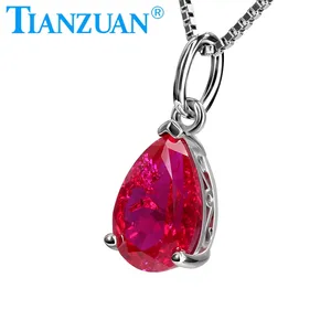 925 Bentuk Pir Perak 7*10Mm Warna Merah Muda Ruby Buatan dengan Tambahan Perhiasan Batu untuk Kalung Liontin