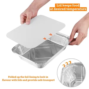 450ml Disposable Aluminum Foil Food Container With Lids BBQ Aluminium Foil Tray Rectangle Lunch Box Kitchen Supplies