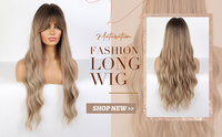 Perruques longues ondulées avec frange Cosplay naturel Ombre brun blond clair cheveux synthétiques pour les femmes perruque en fibre haute température