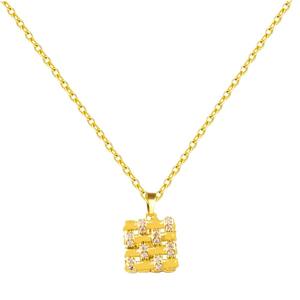 Bijoux étanches en titane plaqué <span class=keywords><strong>or</strong></span> 18 carats GT Fashion Mini Diamond Hollow Mesh <span class=keywords><strong>Rectangle</strong></span> Spinning Pendant Necklace and Ring - Product Image 1