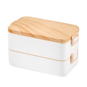 Manufacturer well made 316 stainless steel material portable bento box with wooden lid & plastic lid