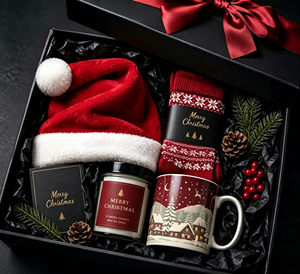 Christmas Gift Box Scented Candle Santa Hat Ceramic <b>Mug</b> Christmas Socks Greeting Card Holiday Gift Set Candle set - Product Image 3