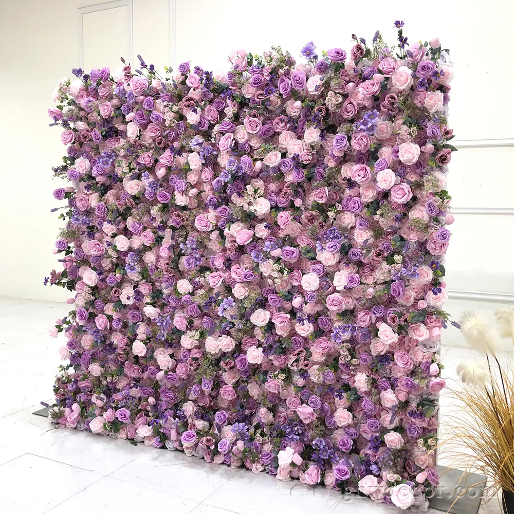 Custom Purple Wedding Supplies Decoration Rose Hydrangea Backdrop Silk Artificial Decorative Flower Wall Panel