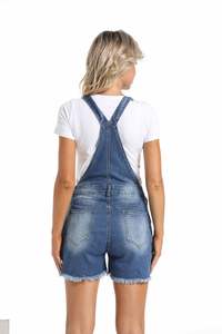 Combinaison <span class=keywords><strong>short</strong></span> <span class=keywords><strong>en</strong></span> <span class=keywords><strong>jean</strong></span> déchiré taille mi-haute ample et respirante pour femmes enceintes grandes tailles, motif uni, collection été - Product Image 3