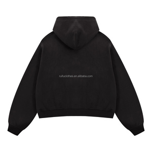 ผู้ผลิตเสื้อฮู้ดดี้แบบมีซิปคู่ หนัก 370 กรัม ทรงครอป โอเวอร์ไซส์ ทรงบ็อกซี่ ผ้าฝ้ายเปล่า สำหรับผู้ชาย - Product Image 3