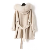 Bán Hot 100% Cashmere Áo Thời Trang Ladies Giá Rẻ Tùy Chỉnh Màu Đen Cashmere Len Coat Với Fur Hood