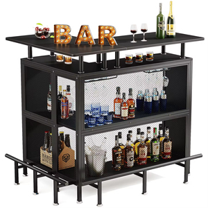 <span class=keywords><strong>Mesa</strong></span> de Bar en Forma de L con Almacenamiento de Múltiples Niveles, Estilo Industrial, Construcción de Madera y Metal, Estante para Copas de Vino para Bar en Casa - Product Image 5