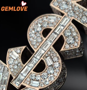 จี้เพชรแบบกำหนดเอง GEMLOVE รูปทรงตั้งตรง ประดับโมเสกเพชร สร้อยคิวบัน ทองคำ 9K-14K-18K สีโรสโกลด์ สร้อยคอฮิปฮอปสำหรับทุกเพศ - Product Image 3