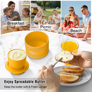 European Design Kitchenware <b>Storage</b> <b>Container</b> Silicone Butter Dish Lid Ceramic Base Customizable Home Accessory Light Durable - Product Image 5