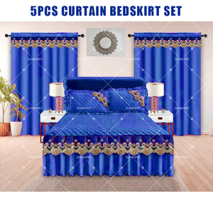 Ensemble de literie de luxe 5 pièces avec jupe de lit brodée, couvre-lit matelassé en coton, rideaux et taies d'oreiller – Fournisseur d'usine - Product Image 4
