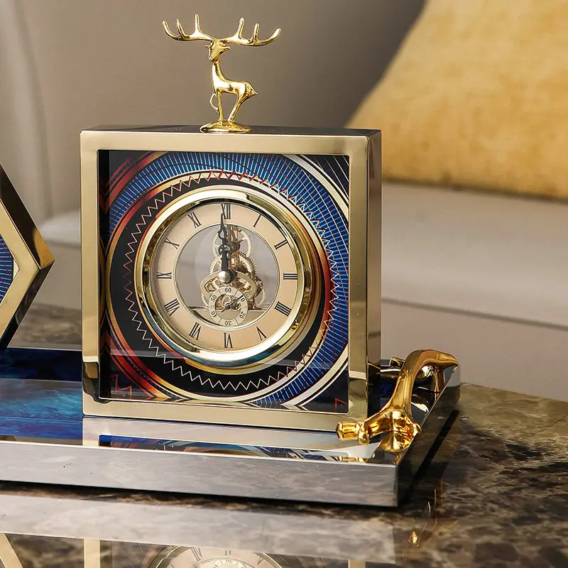 Luxury Vintage Gold Little Deer Alloy Electroplate Creative Home Bedside table Clock