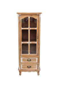 Armoire de rangement rustique en bois avec porte décorative découpée et 2 tiroirs, organisateur étroit et <span class=keywords><strong>haut</strong></span> pour salon, chambre à coucher - Product Image 4