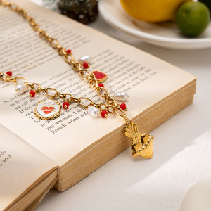 Collar con forma de corazón, cadena de oro, colgante de cristal rojo, joyería para suéter de mujer, regalo, accesorio de moda - Product Image 4