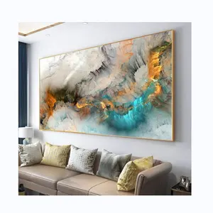 Light Gray Blue Yellow Cloud Abstract Canvas Painting Wall Art Print Poster For Living Home Room Decoration No Frame