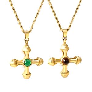 Collar de moda de acero inoxidable chapado en oro PVD de 18 quilates con cruz gruesa, collares de verano, collar vintage con gemas y cuentas - Product Image 4