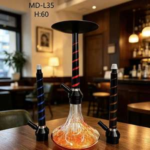 Modern Glass Hookah Set Aluminum Stem Black Stripe 60cm Water Pipe with 2 Mouthpieces for Lounge <b>Bar</b> - Product Image 2
