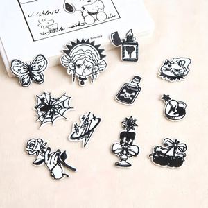 <b>Mini</b> Size Iron on /self Sticker <b>Black</b> White Embroidery Punk Style Rose Girl Skull Lighter Diamond cat Patch for Decoration - Product Image 2