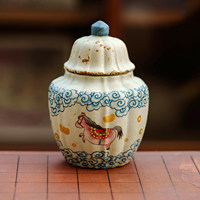 Boîte à thé en céramique de style vintage MSH avec motif de cheval ailé et de nuage peint à la main, petit pot de rangement hermétique