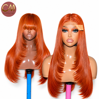 Peluca de Cabello Humano Liso Largo con Capas, Color Cobre Naranja Jengibre, con Encaje Frontal HD 13x6 Sin Pegamento, Pre-Plucked, para Mujeres Negras